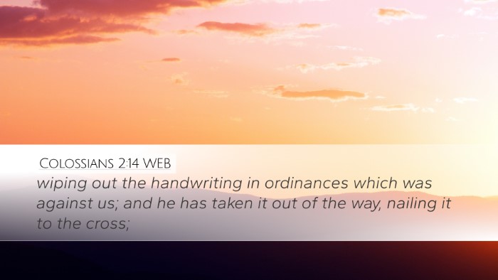Colossians 2:14 WEB Bible Verse Image