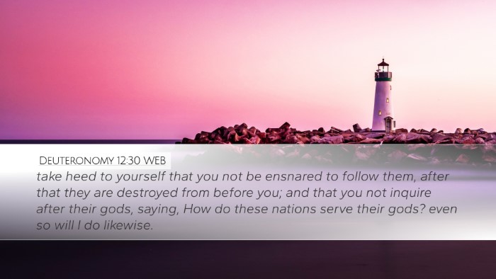 Deuteronomy 12:30 WEB Desktop Wallpaper - take heed to yourself that you not be ensnared to - Desktop Bible Verse Wallpaper