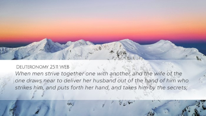 Deuteronomy 25:11 WEB Bible Verse Image