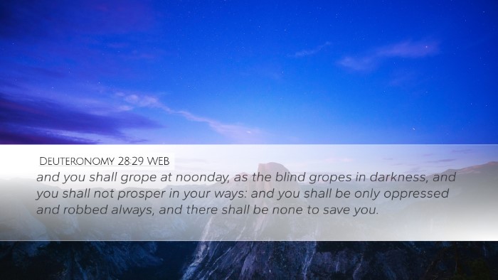 Deuteronomy 28:29 WEB Bible Verse Image