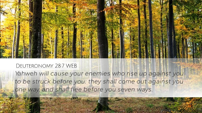 Deuteronomy 28:7 WEB Desktop Wallpaper - Yahweh will cause your enemies who rise up - Desktop Bible Verse Wallpaper