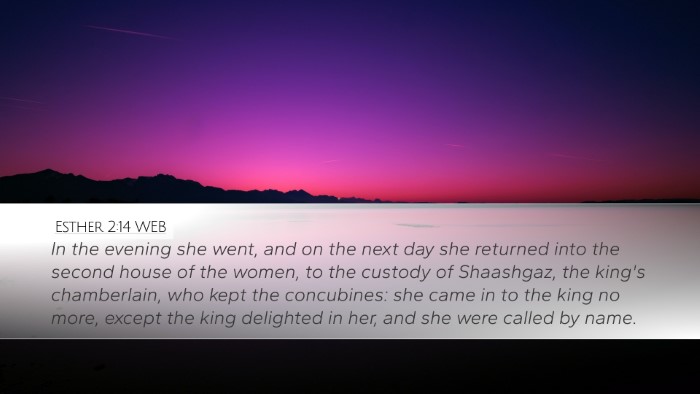 Esther 2:14 WEB Bible Verse Image