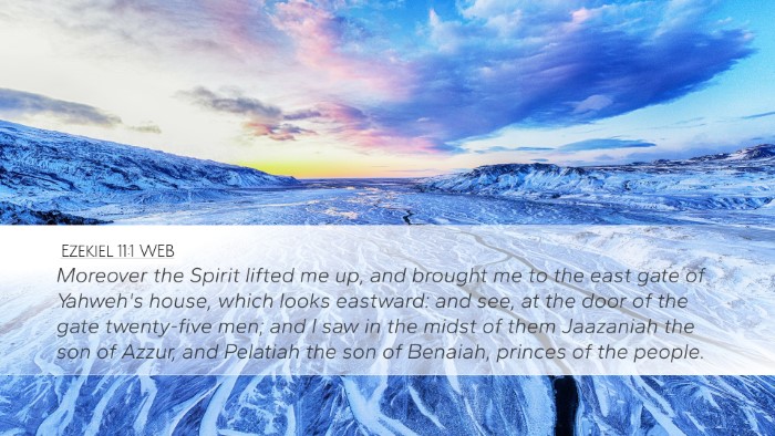 Ezekiel 11:1 WEB Desktop Wallpaper - Moreover the Spirit lifted me up, and brought me - Desktop Bible Verse Wallpaper
