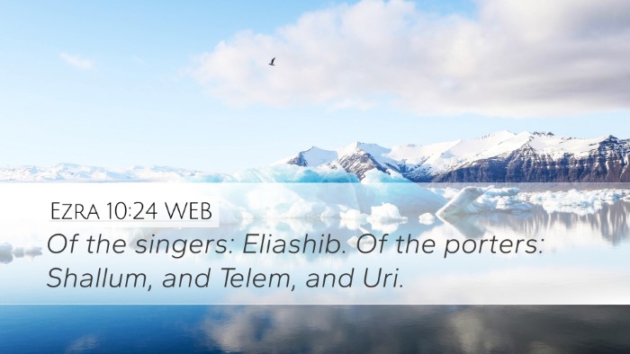Ezra 10:24 WEB Desktop Wallpaper - Of the singers: Eliashib. Of the porters: - Desktop Bible Verse Wallpaper