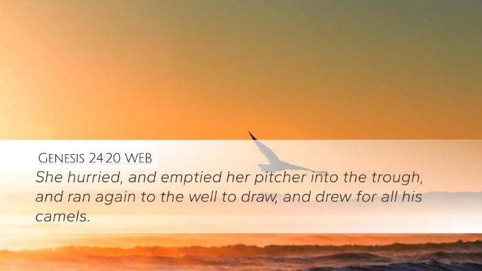 Genesis 24:20 WEB Desktop Wallpaper - She hurried, and emptied her pitcher into the - Desktop Bible Verse Wallpaper