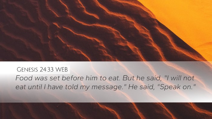 Genesis 24:33 WEB Bible Verse Image