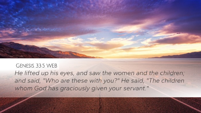 Genesis 33:5 WEB Bible Verse Image