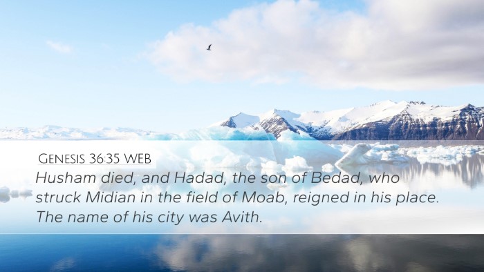 Genesis 36:35 WEB Desktop Wallpaper - Husham died, and Hadad, the son of Bedad, who - Desktop Bible Verse Wallpaper