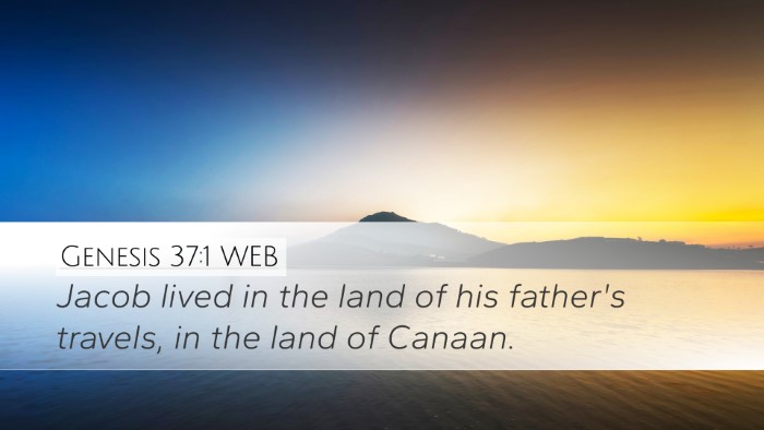 Genesis 37:1 WEB Desktop Wallpaper - Jacob lived in the land of his father's travels, - Desktop Bible Verse Wallpaper