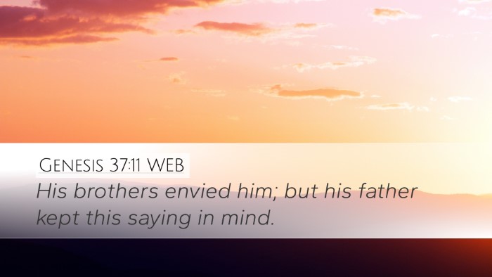 Genesis 37:11 WEB Bible Verse Image