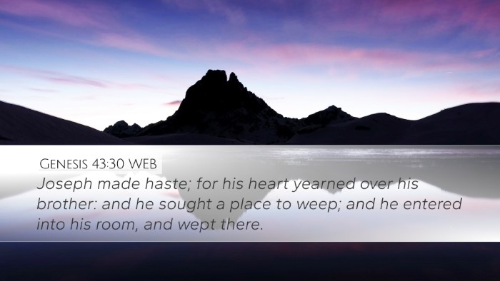 Genesis 43:30 WEB Bible Verse Image