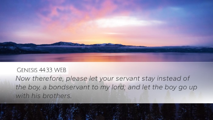 Genesis 44:33 WEB Bible Verse Image