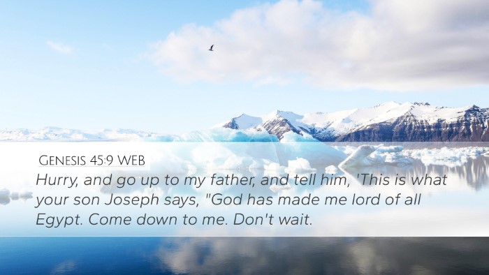 Genesis 45:9 WEB Bible Verse Image