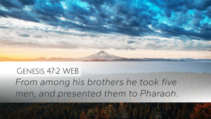 Genesis 47:2 WEB Desktop Wallpaper - From among his brothers he took five men, and - Desktop Bible Verse Wallpaper