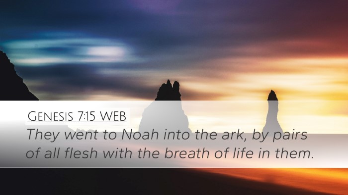 Genesis 7:15 WEB Desktop Wallpaper - They went to Noah into the ark, by pairs of all - Desktop Bible Verse Wallpaper