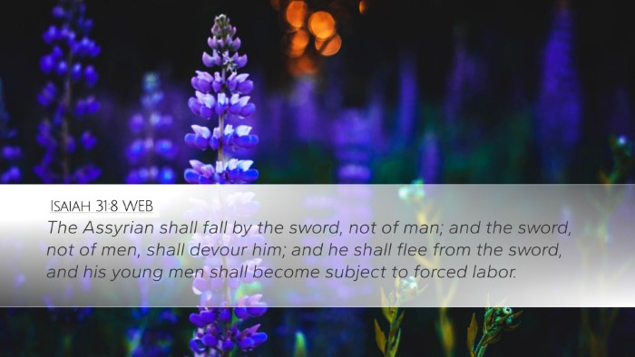Isaiah 31:8 WEB Desktop Wallpaper - The Assyrian shall fall by the sword, not of man; - Desktop Bible Verse Wallpaper