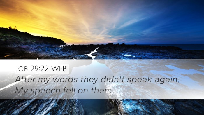 Job 29:22 WEB Desktop Wallpaper - After my words they didn't speak again; My speech - Desktop Bible Verse Wallpaper
