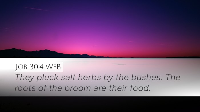 Job 30:4 WEB Desktop Wallpaper - They pluck salt herbs by the bushes. The roots of - Desktop Bible Verse Wallpaper