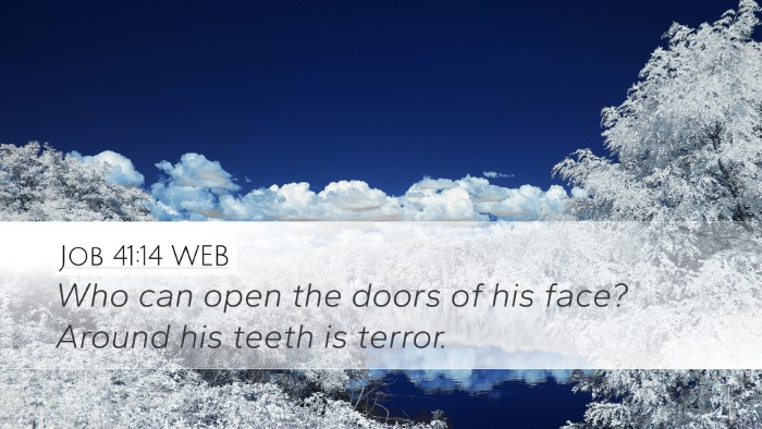 Job 41:14 WEB Desktop Wallpaper - Who can open the doors of his face? Around his - Desktop Bible Verse Wallpaper