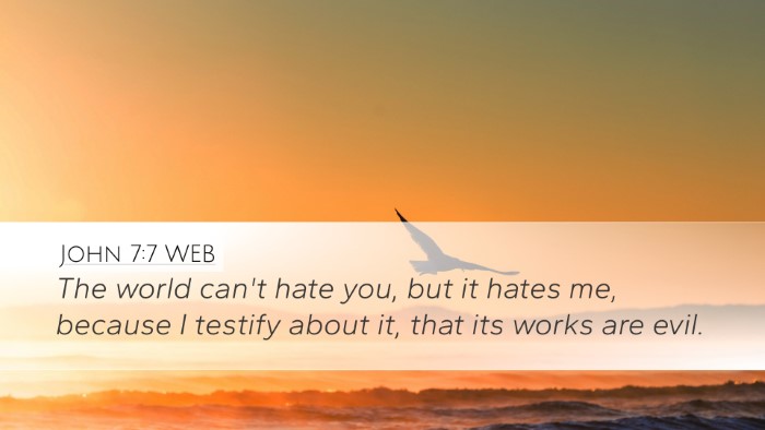 John 7:7 WEB Bible Verse Image