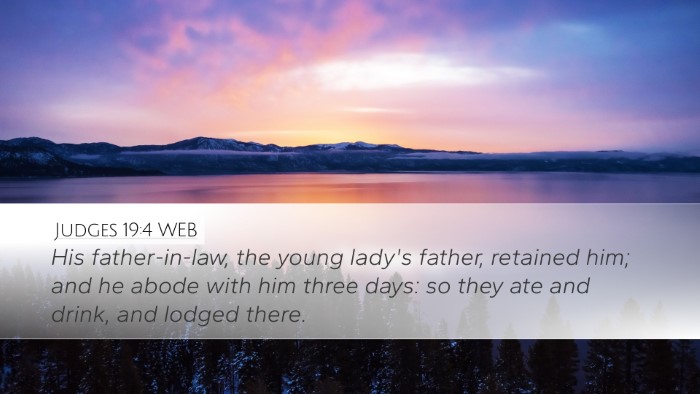 Judges 19:4 WEB Desktop Wallpaper - His father-in-law, the young lady's father, - Desktop Bible Verse Wallpaper