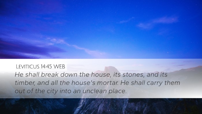 Leviticus 14:45 WEB Desktop Wallpaper - He shall break down the house, its stones, and - Desktop Bible Verse Wallpaper