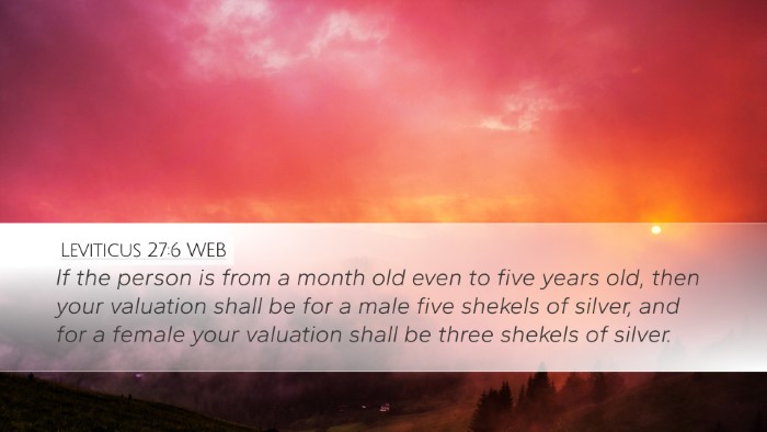 Leviticus 27:6 WEB Desktop Wallpaper - If the person is from a month old even to five - Desktop Bible Verse Wallpaper