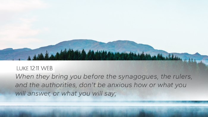 Luke 12:11 WEB Bible Verse Image
