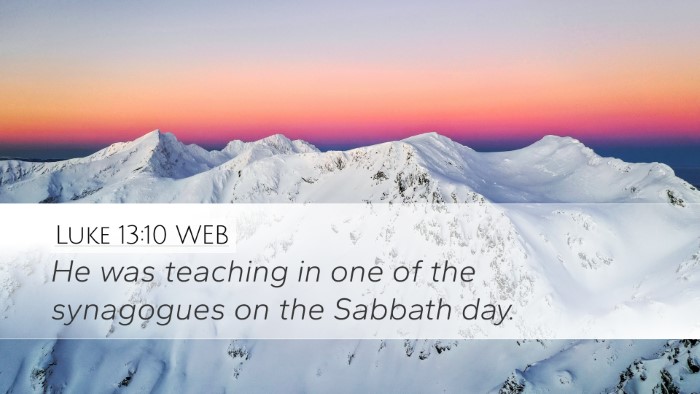 Luke 13:10 WEB Desktop Wallpaper - He was teaching in one of the synagogues on the - Desktop Bible Verse Wallpaper
