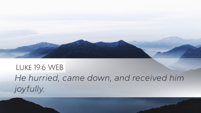 Luke 19:6 WEB Desktop Wallpaper - He hurried, came down, and received him - Desktop Bible Verse Wallpaper
