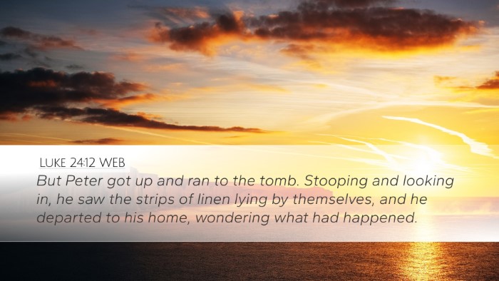 Luke 24:12 WEB Desktop Wallpaper - But Peter got up and ran to the tomb. Stooping - Desktop Bible Verse Wallpaper