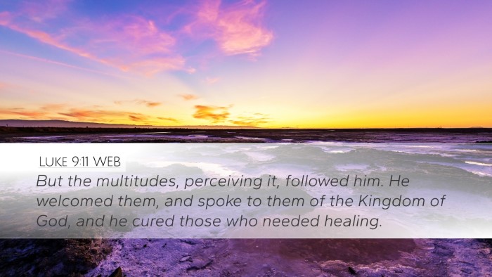 Luke 9:11 WEB Bible Verse Image