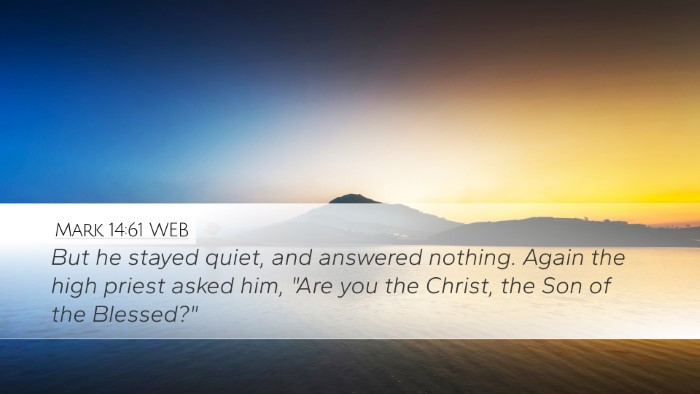 Mark 14:61 WEB Desktop Wallpaper - But he stayed quiet, and answered nothing. Again - Desktop Bible Verse Wallpaper