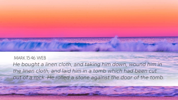 Mark 15:46 WEB Bible Verse Image