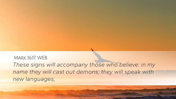 Mark 16:17 WEB Bible Verse Image