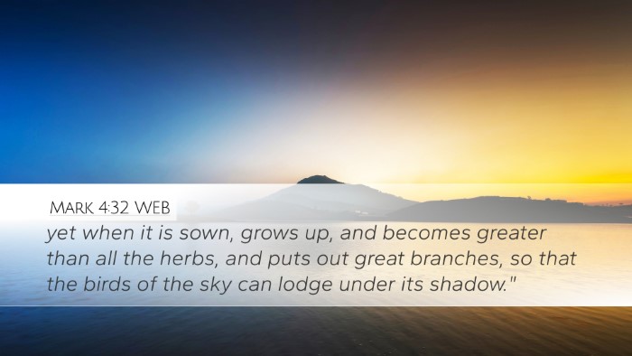 Mark 4:32 WEB Bible Verse Image