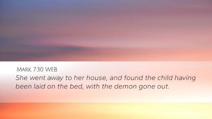 Mark 7:30 WEB Bible Verse Image