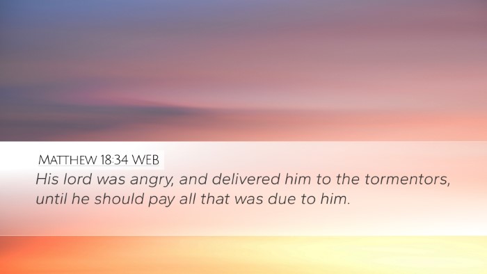 Matthew 18:34 WEB Bible Verse Image