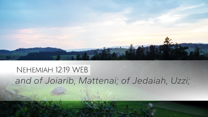 Nehemiah 12:19 WEB Desktop Wallpaper - and of Joiarib, Mattenai; of Jedaiah, - Desktop Bible Verse Wallpaper