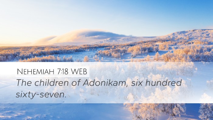 Nehemiah 7:18 WEB Desktop Wallpaper - The children of Adonikam, six hundred - Desktop Bible Verse Wallpaper