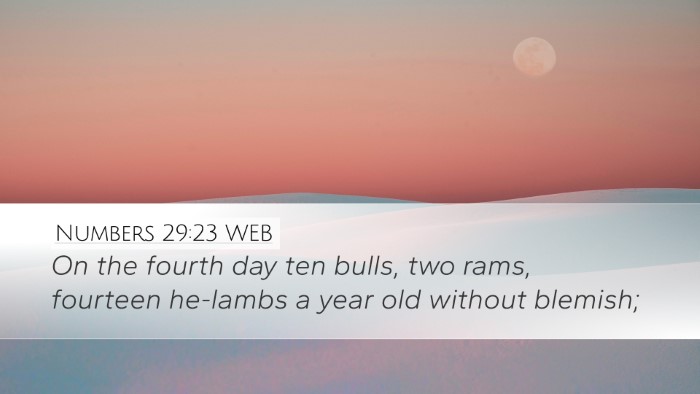Numbers 29:23 WEB Desktop Wallpaper - On the fourth day ten bulls, two rams, fourteen - Desktop Bible Verse Wallpaper