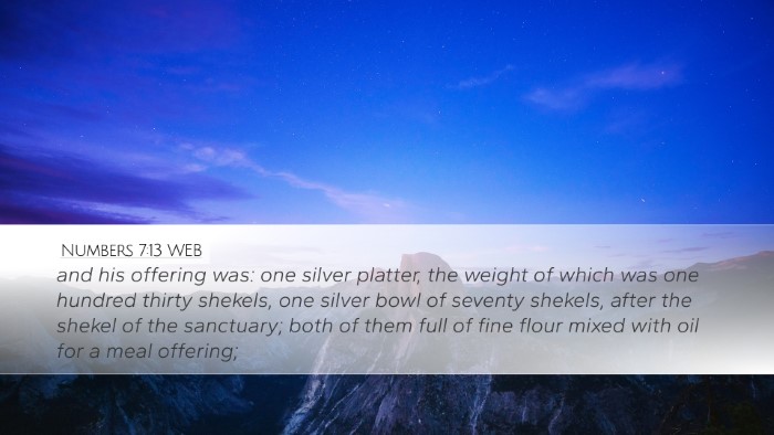 Numbers 7:13 WEB Bible Verse Image