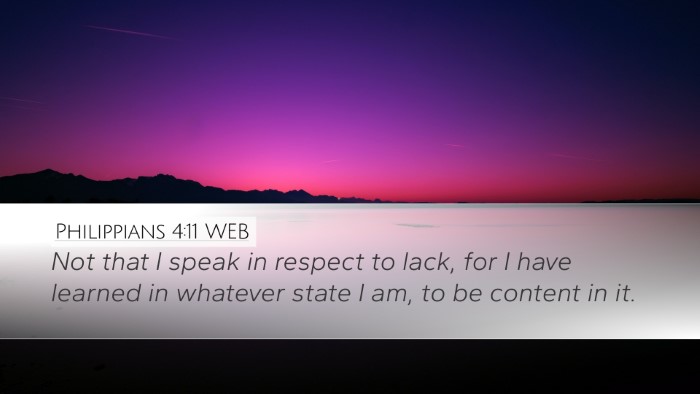 Philippians 4:11 WEB Bible Verse Image