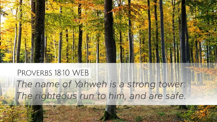 Proverbs 18:10 WEB Bible Verse Image