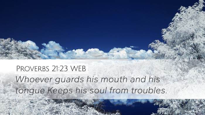 Proverbs 21:23 WEB Bible Verse Image