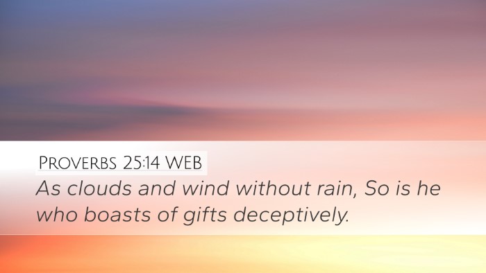 Proverbs 25:14 WEB Desktop Wallpaper - As clouds and wind without rain, So is he who - Desktop Bible Verse Wallpaper