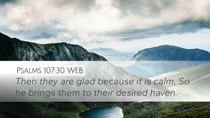 Psalms 107:30 WEB Desktop Wallpaper - Then they are glad because it is calm, So he - Desktop Bible Verse Wallpaper