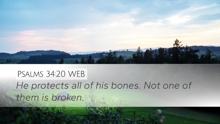 Psalms 34:20 WEB Desktop Wallpaper - He protects all of his bones. Not one of them is - Desktop Bible Verse Wallpaper