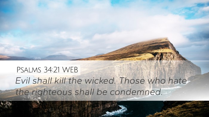 Psalms 34:21 WEB Desktop Wallpaper - Evil shall kill the wicked. Those who hate the - Desktop Bible Verse Wallpaper