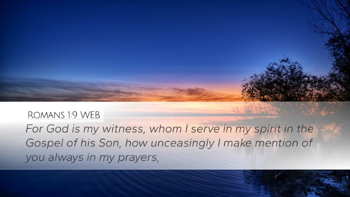 Romans 1:9 WEB Bible Verse Image